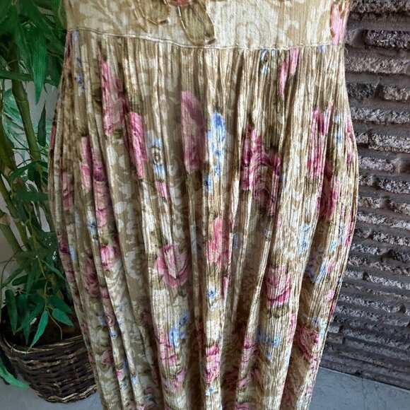 Jane Ashley Vintage 90s Gold Beaded Floral Grunge Back Tie Dress Size Small - Picture 8 of 13